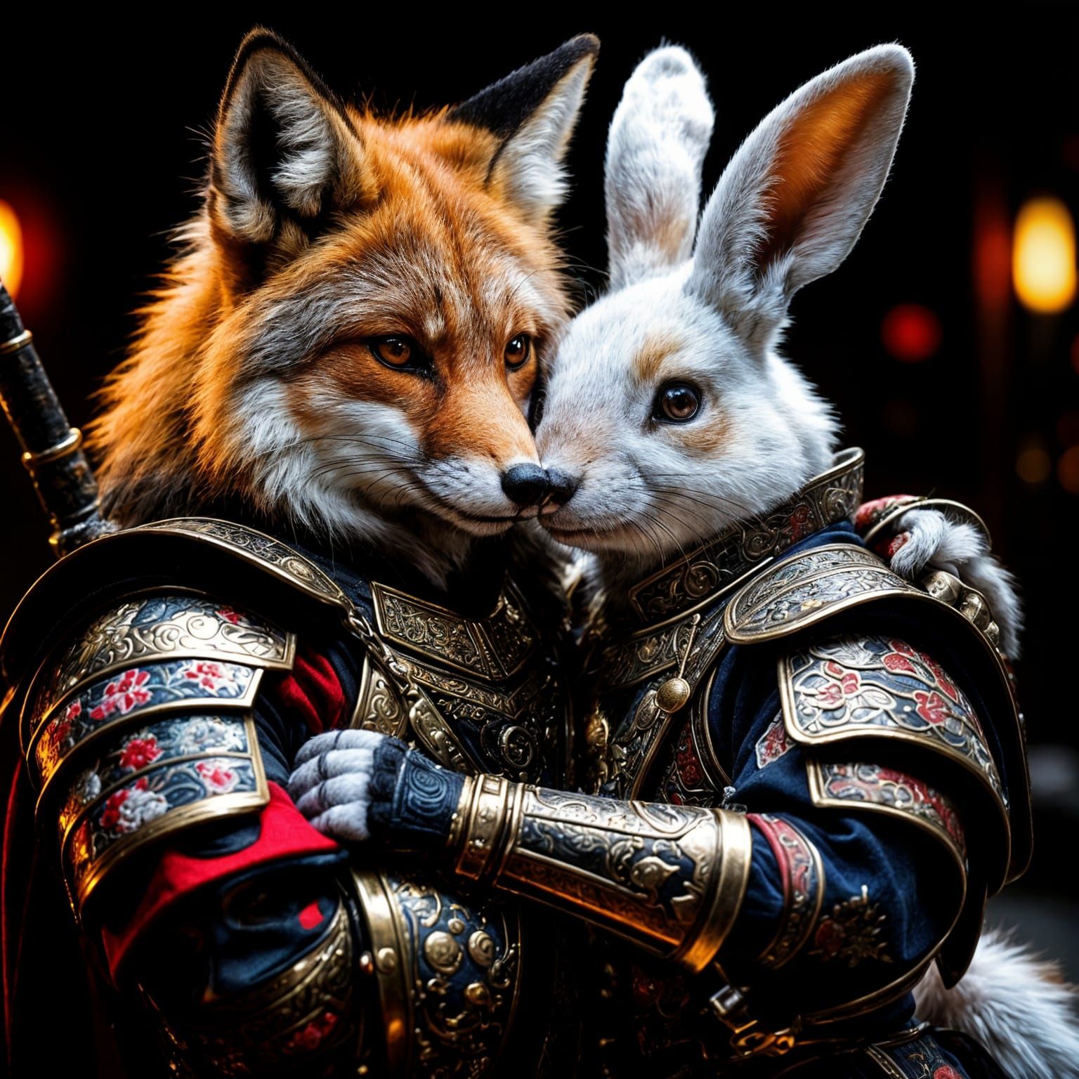 Anthropomorphic Warriors in Detailed Armor, Cinematic Lighti...