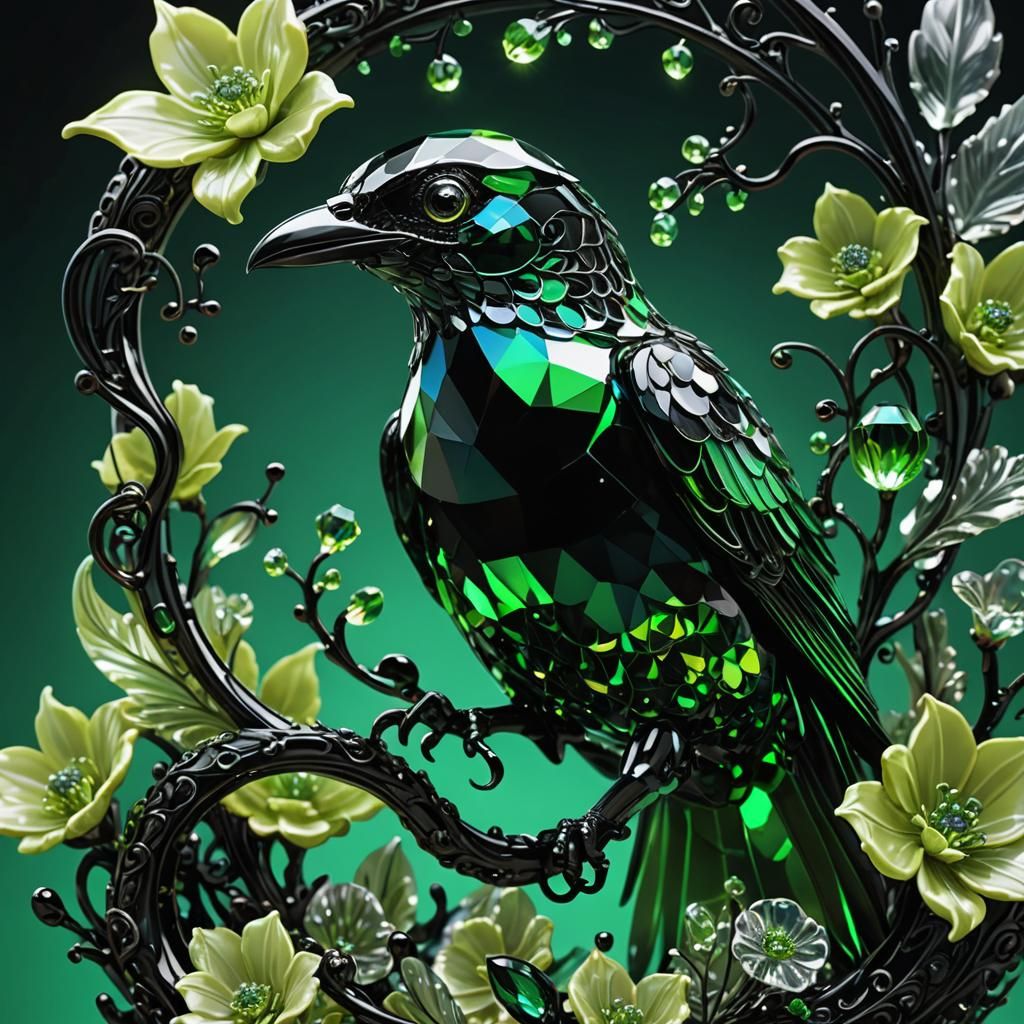 Crystal Bird Sculpture with Snake in Digital Art