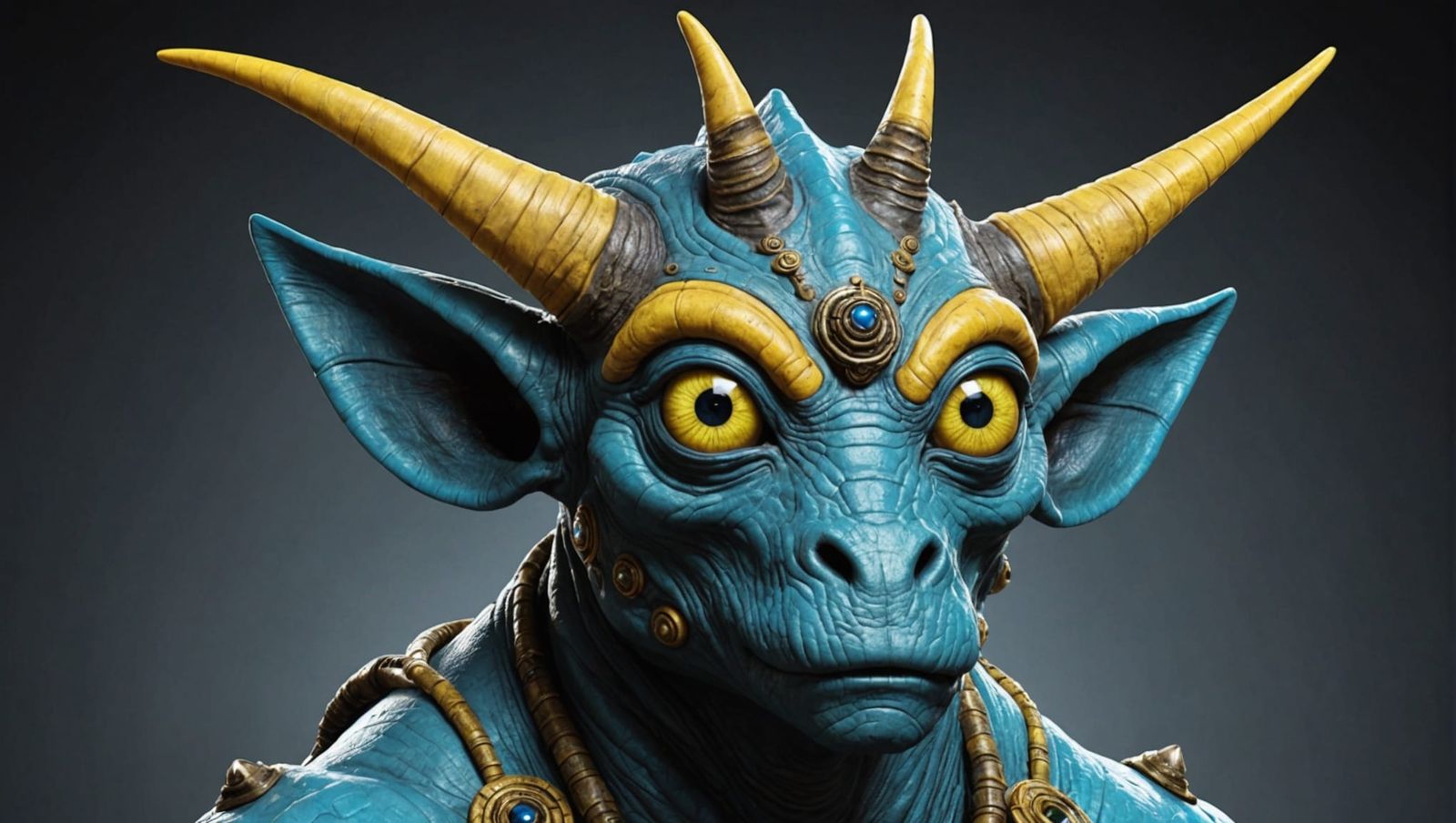 Unique Yellow Alien Head with Horn and Eyes