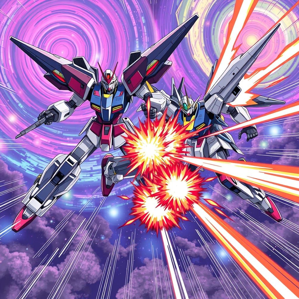 Epic Mecha Battle Amidst Cosmic Nebulae