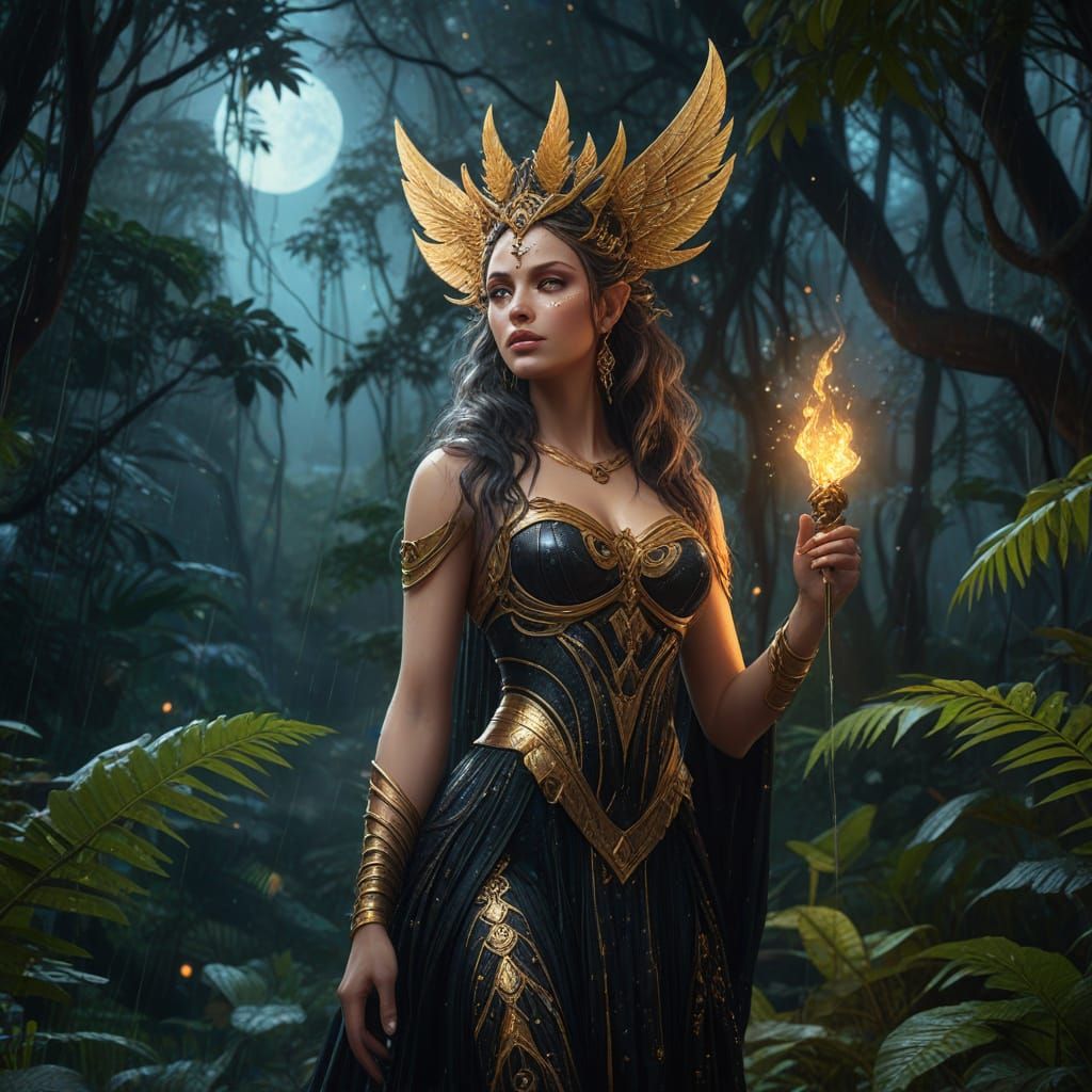 Goddess Nemesis in a Magical Rainforest: Fantasy Art