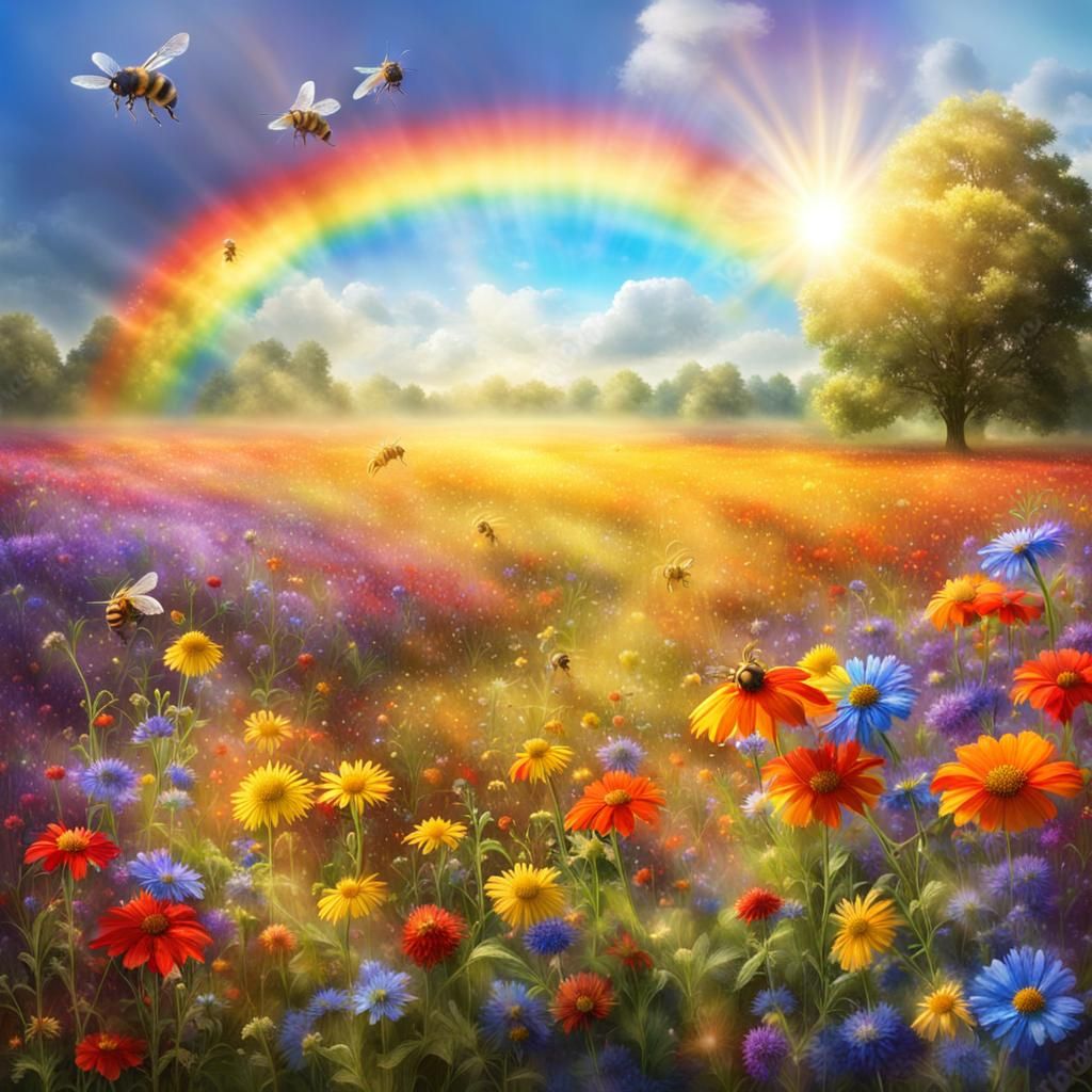 Colorful Wildflower Field in Sparkling Sunshine