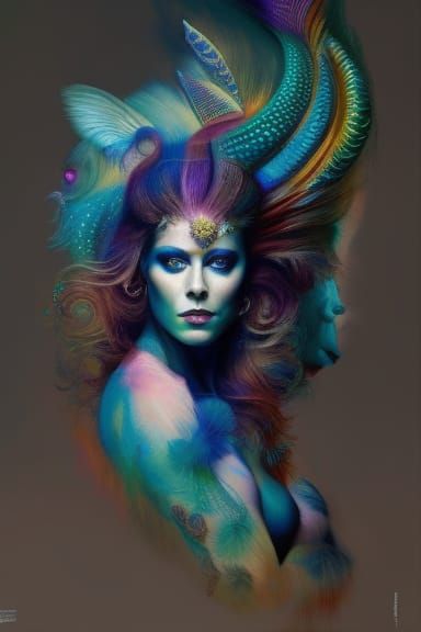 Peacock Goddess Portrait in Psychedelic Expressionism