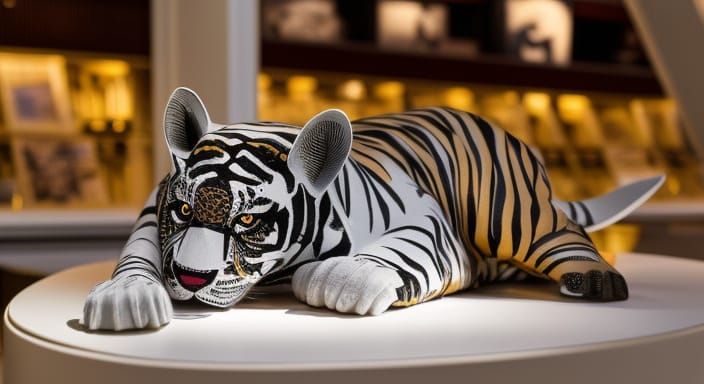 Ornate Paper Tiger Sculpture in 3D Render