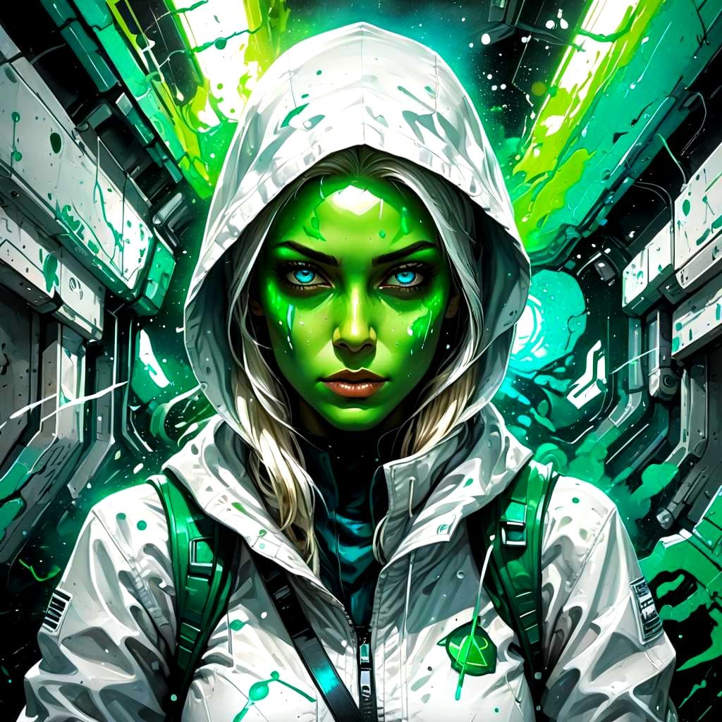 Emerald Superheroine in Graffiti Street Art Style