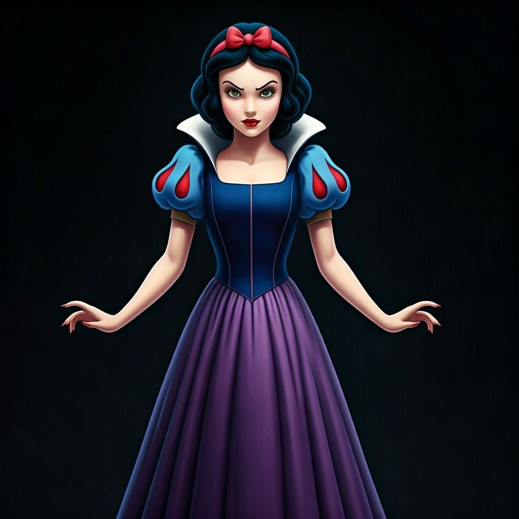 Cruel Snow White in a Purple Gown with Sinister Grin