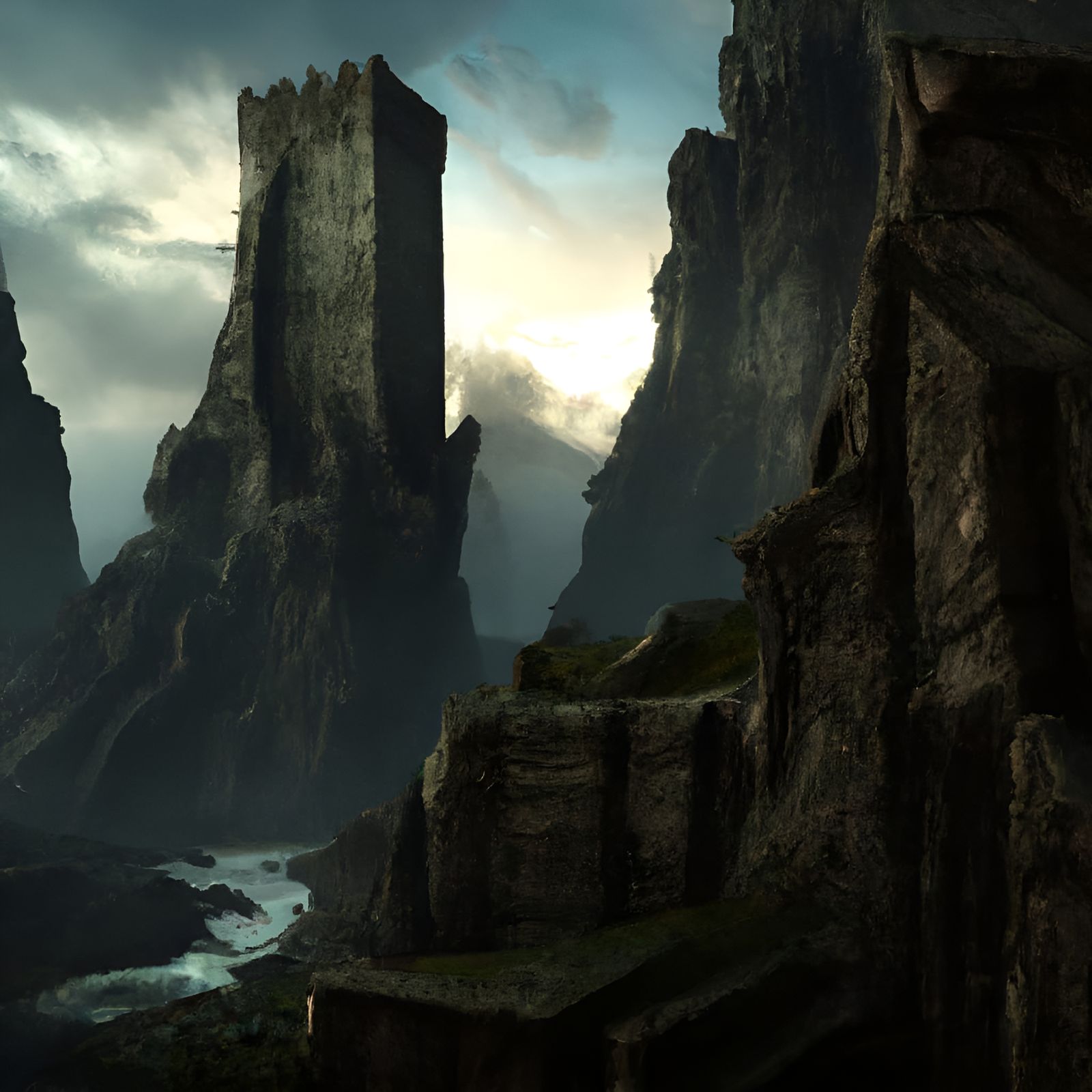 Tower of Cirith Ungol in Dark Fantasy Style