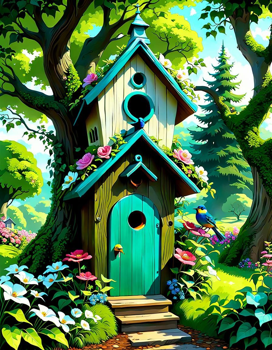 Enchanted Birdhouse in Fantasy Landscape
