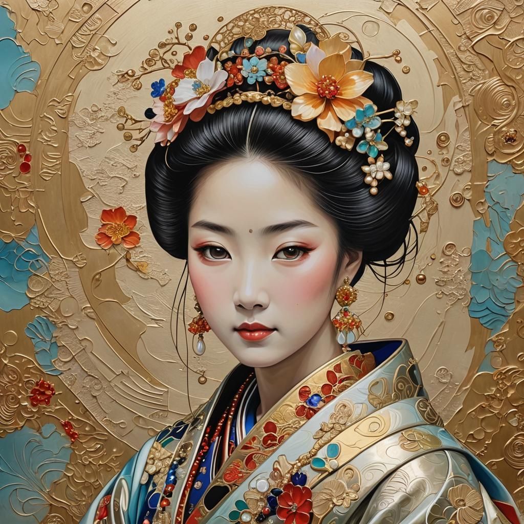 Elegant Geisha in Art Nouveau Style
