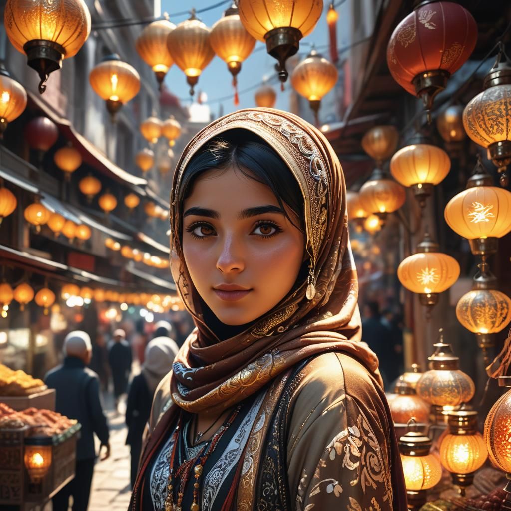 Anime Turkish Girl in Istanbul Market