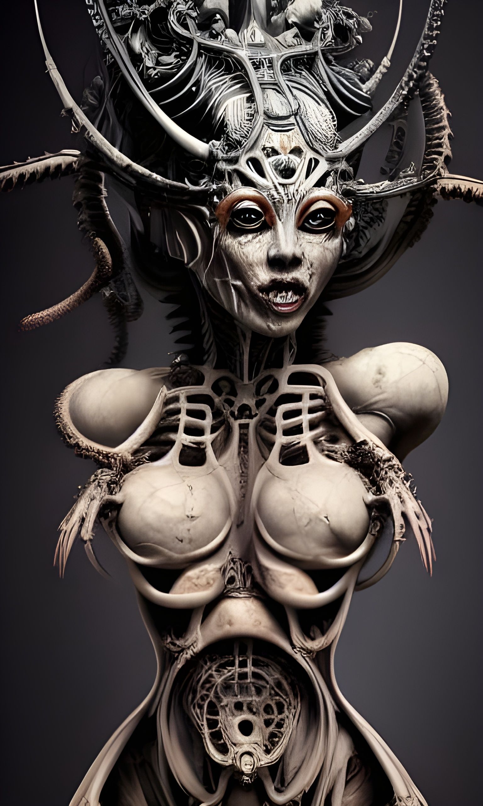 Biomechanical Demon Goddess in Rococo Style