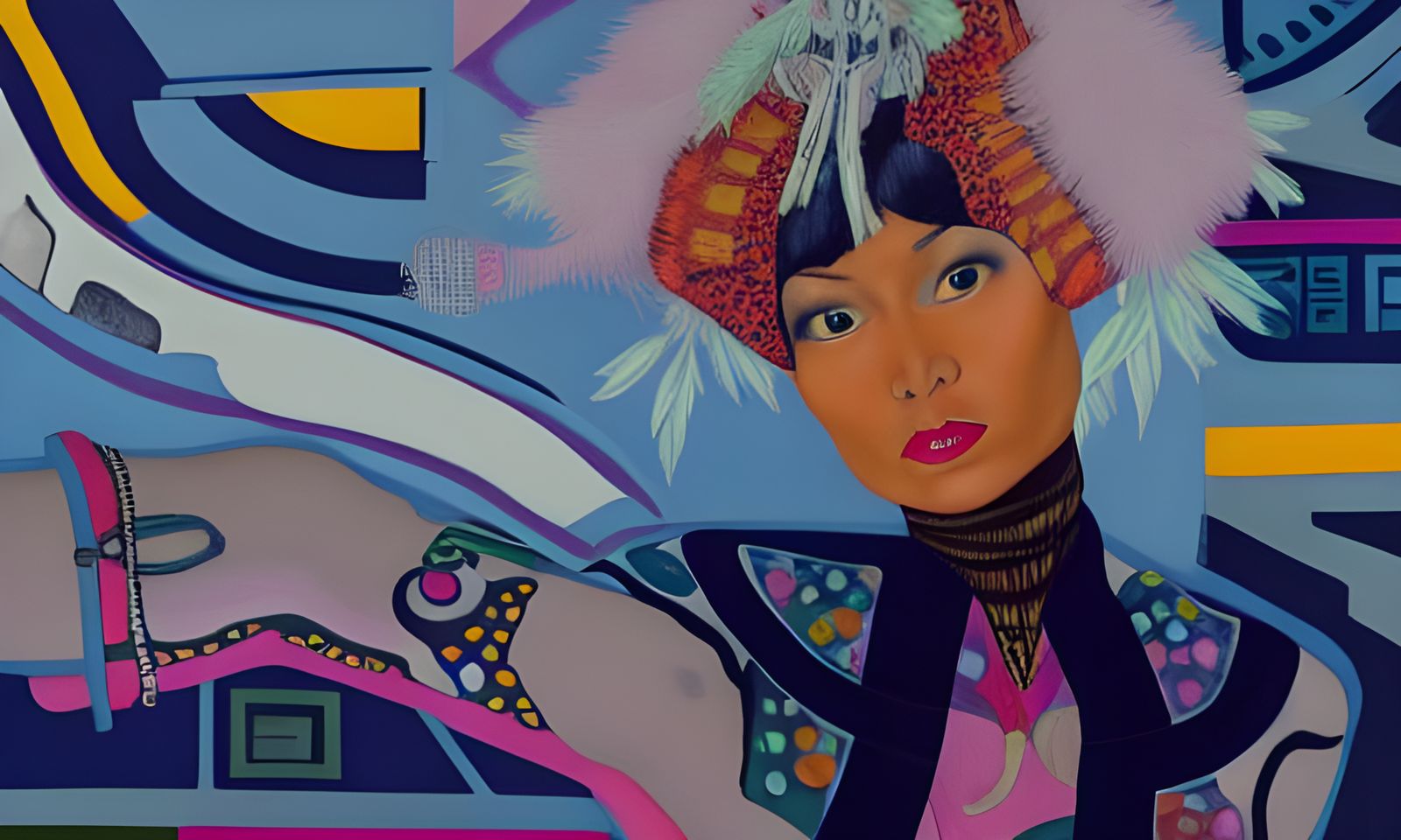 Afrofuturist Fashion Model in Film Noir Style