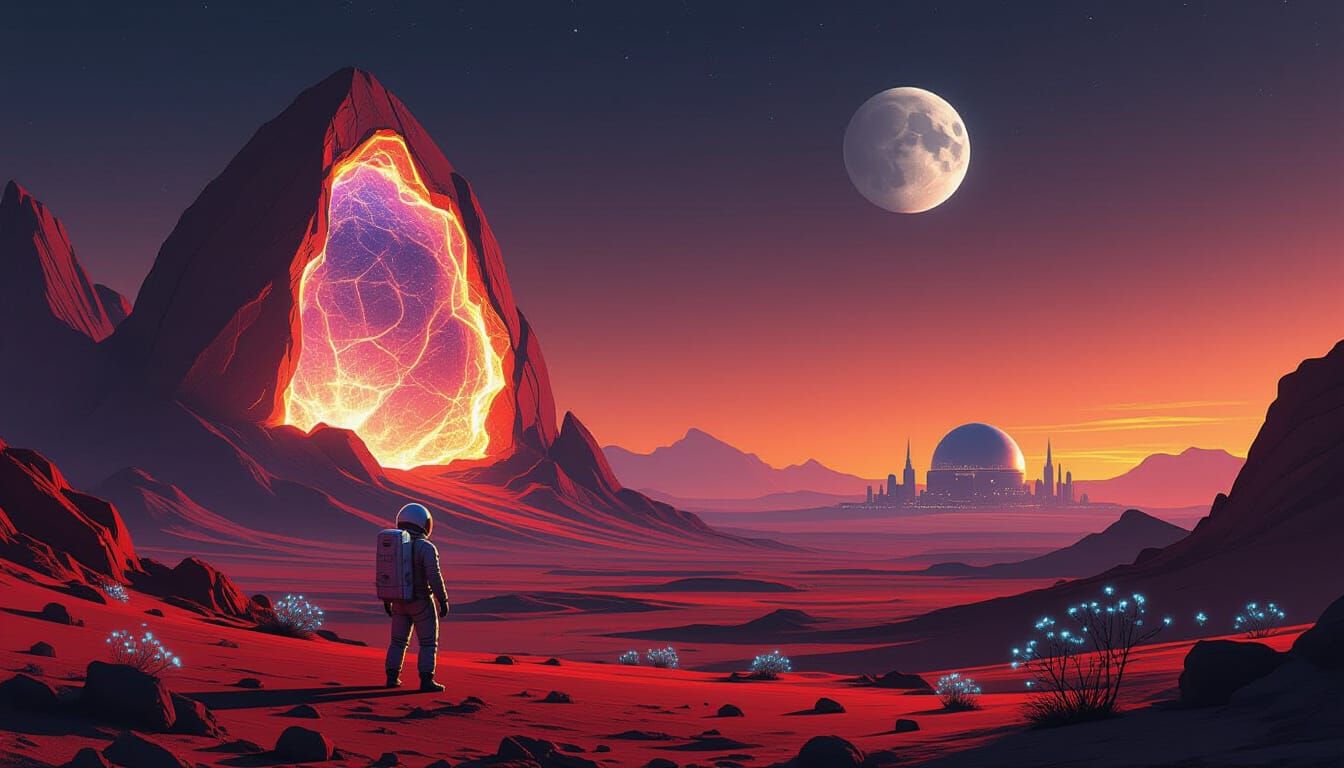 Astronaut Discovers Pulsating Geode on Alien Mars