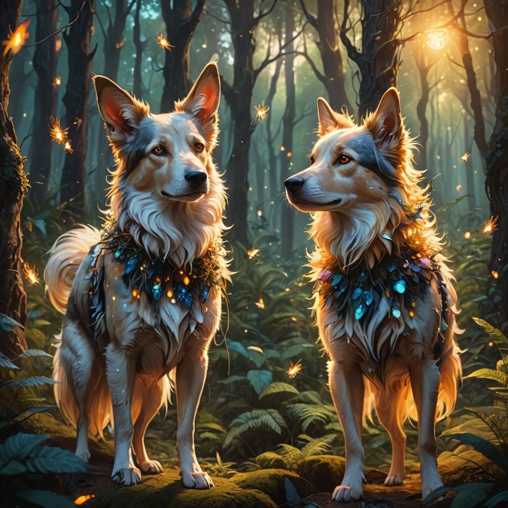 Human-Dog Girl in Mystical Forest Concept Art