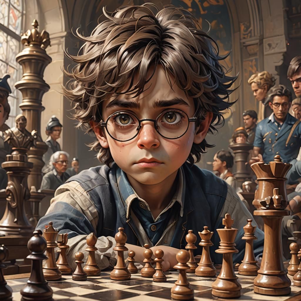 Intense Chess Match: Boy Versus Grandpa