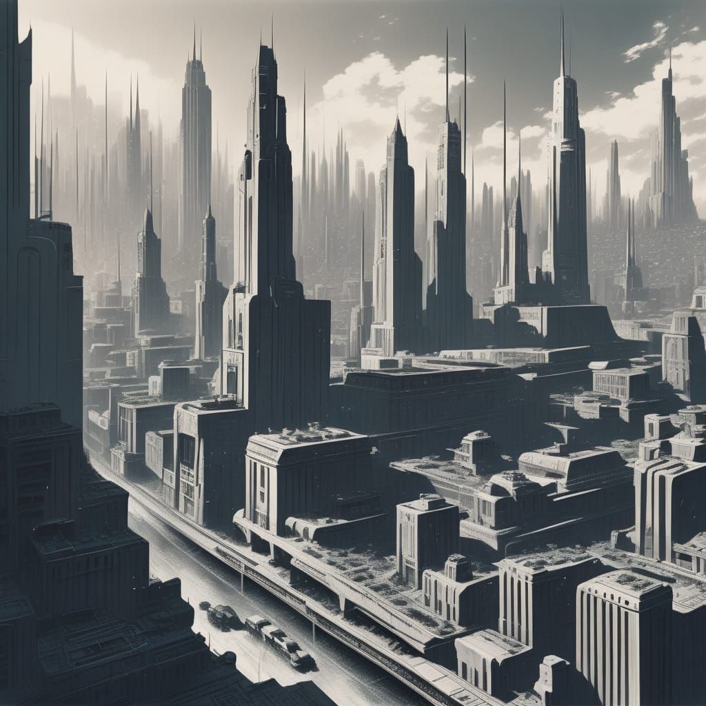 Futuristic Metropolis Cityscape in Fritz Lang Style