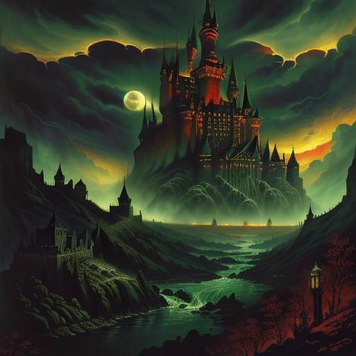 Dracula's Castle: A Horror Landscape Illustration