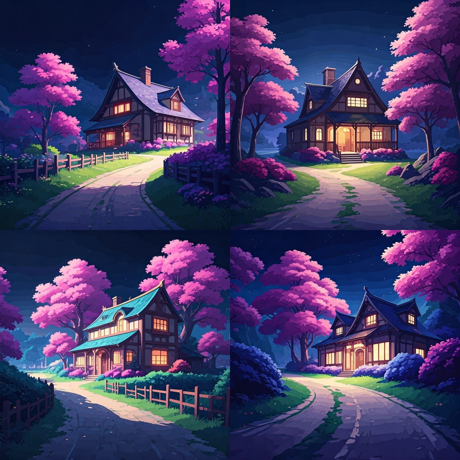 Dreamy Countryside Scene in Vibrant Hues