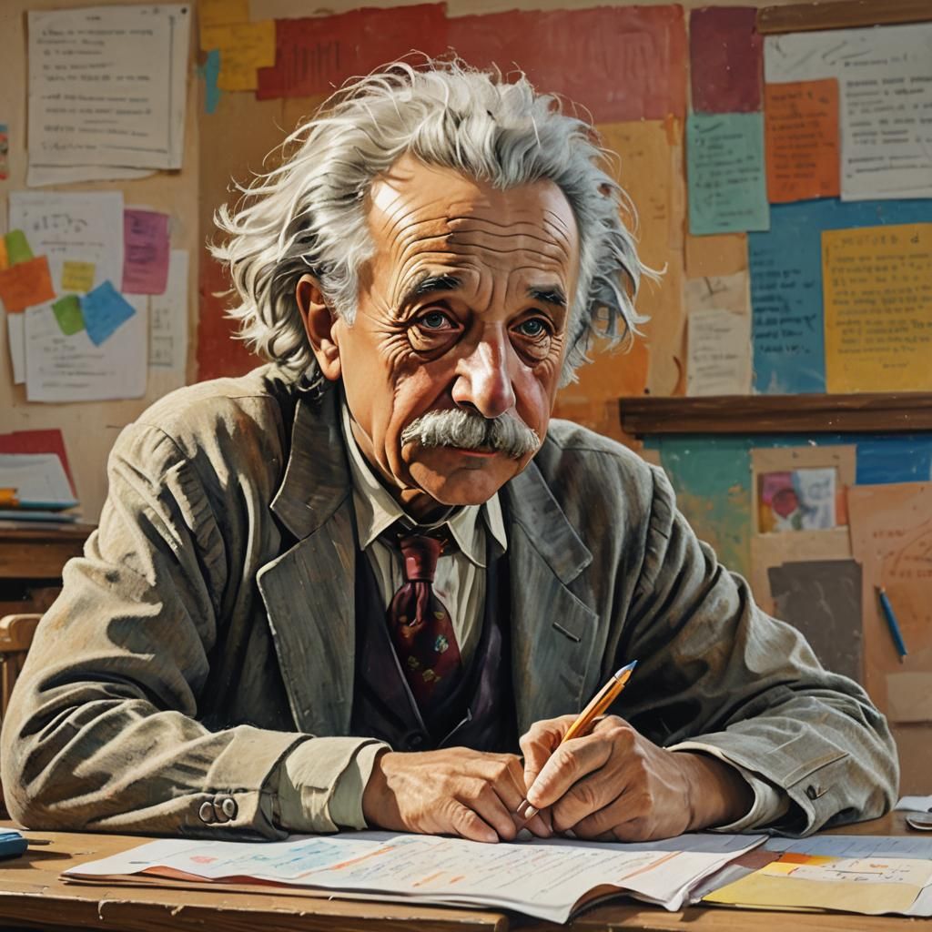 Einstein's Primary School Exam: Hyperrealistic Splash Art