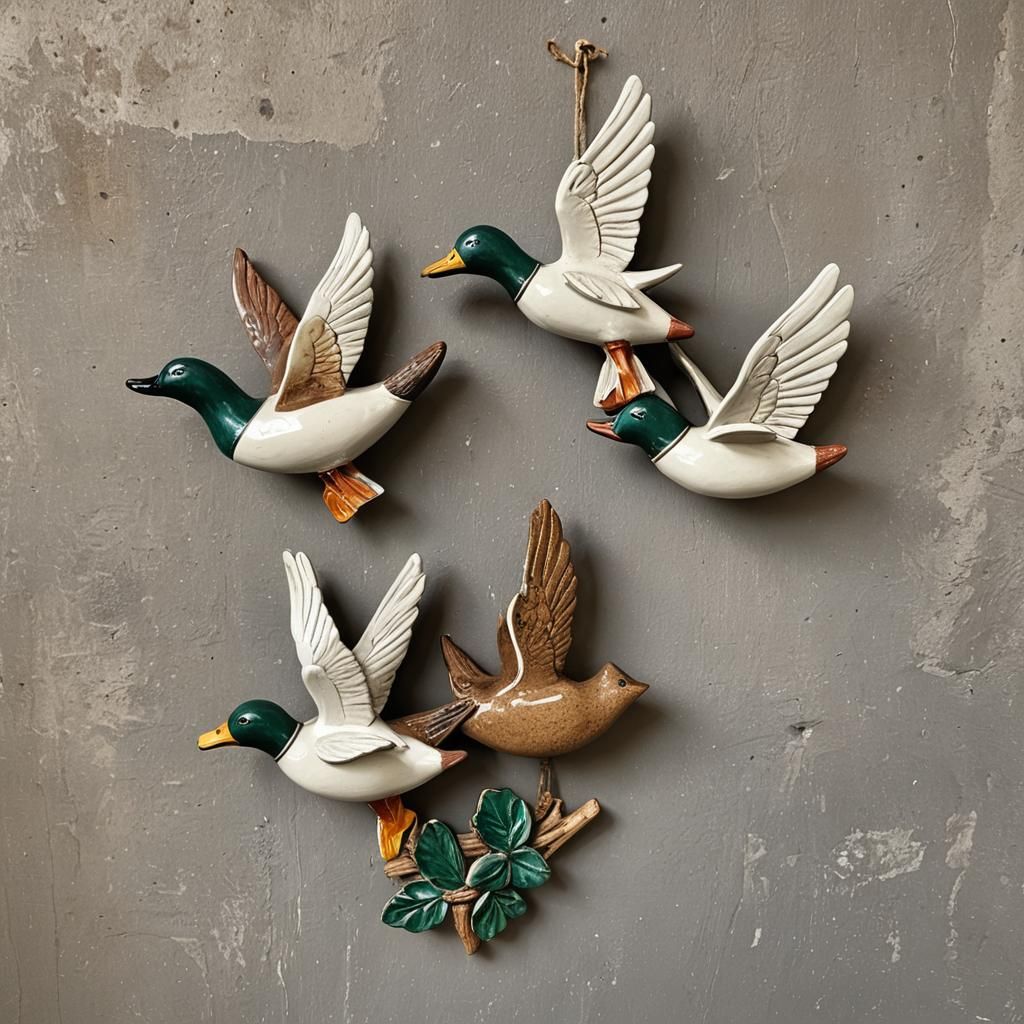Flying Pottery Ducks Wall Hanging