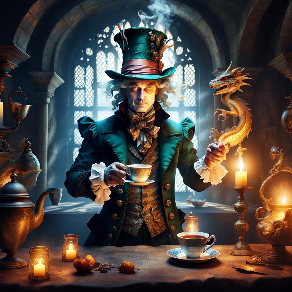 Mad Hatter as Renaissance Man with Dragons