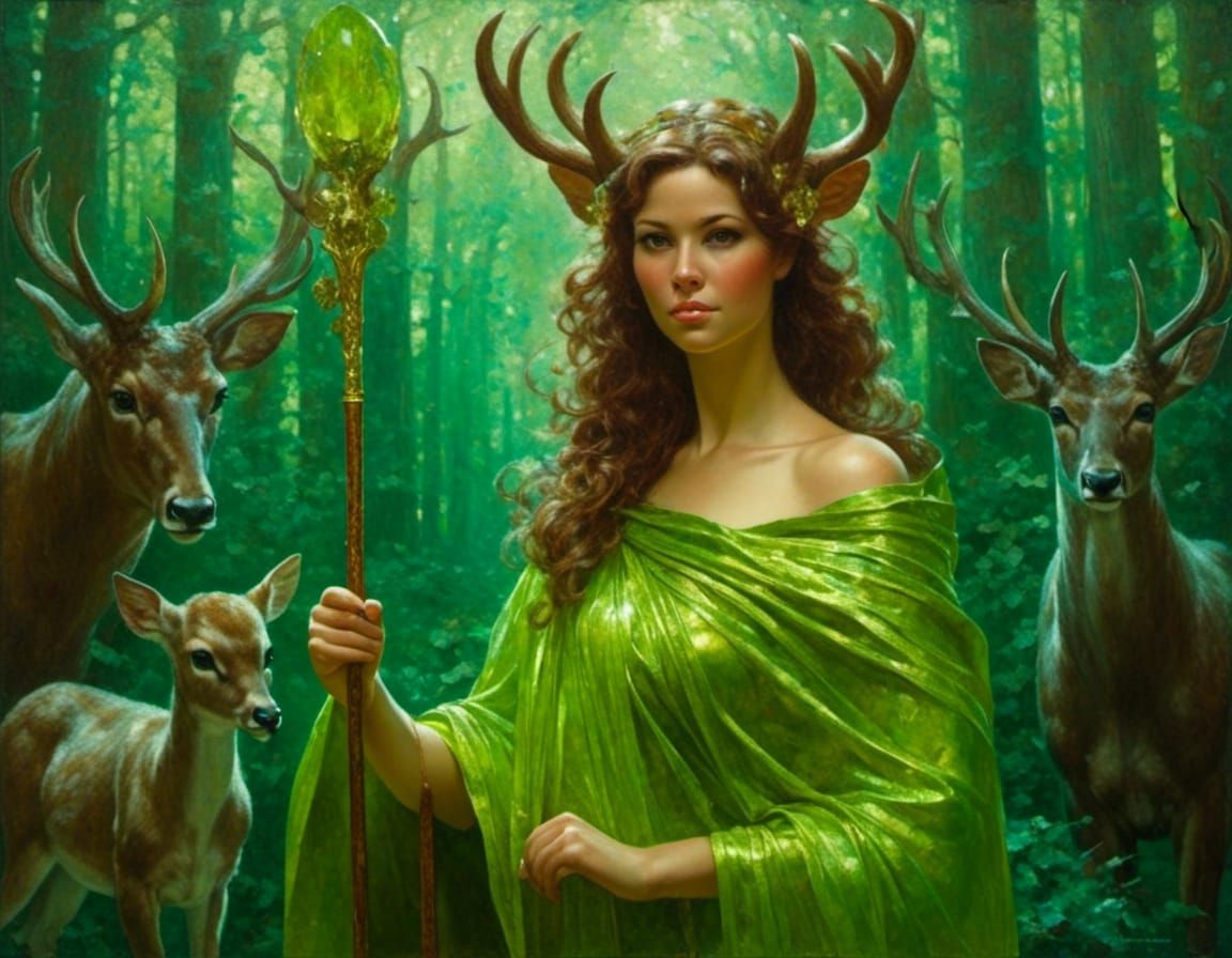Faun Cleric with Deer Legs in Oil Painting