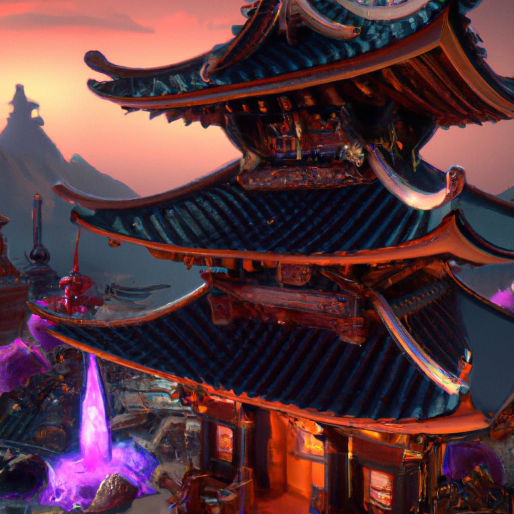 Detailed Japanese Temple in Cosmic Art Style