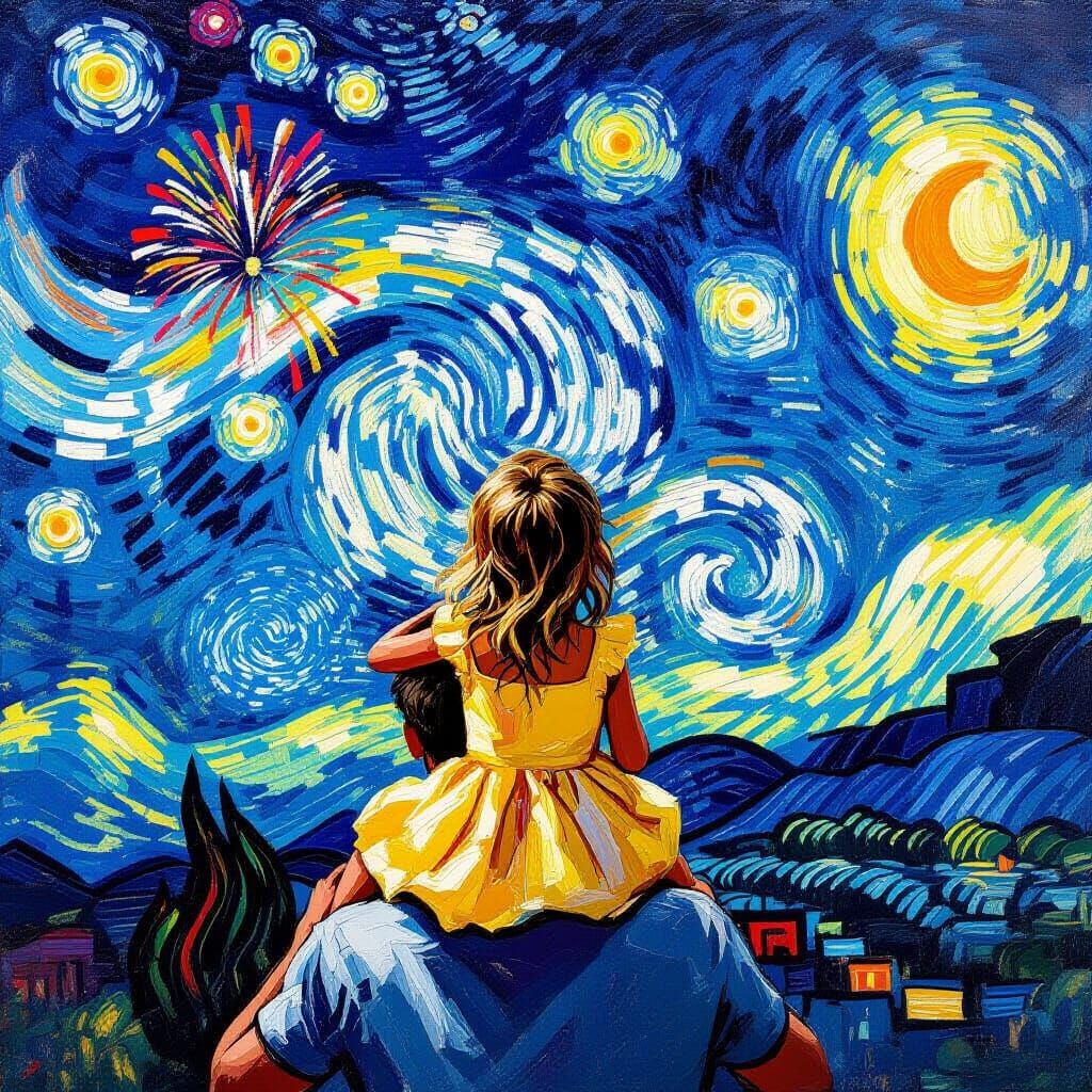 Fireworks Display in Van Gogh Style