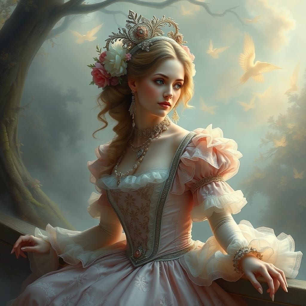 Ethereal Marie Antoinette Fantasy in Mist