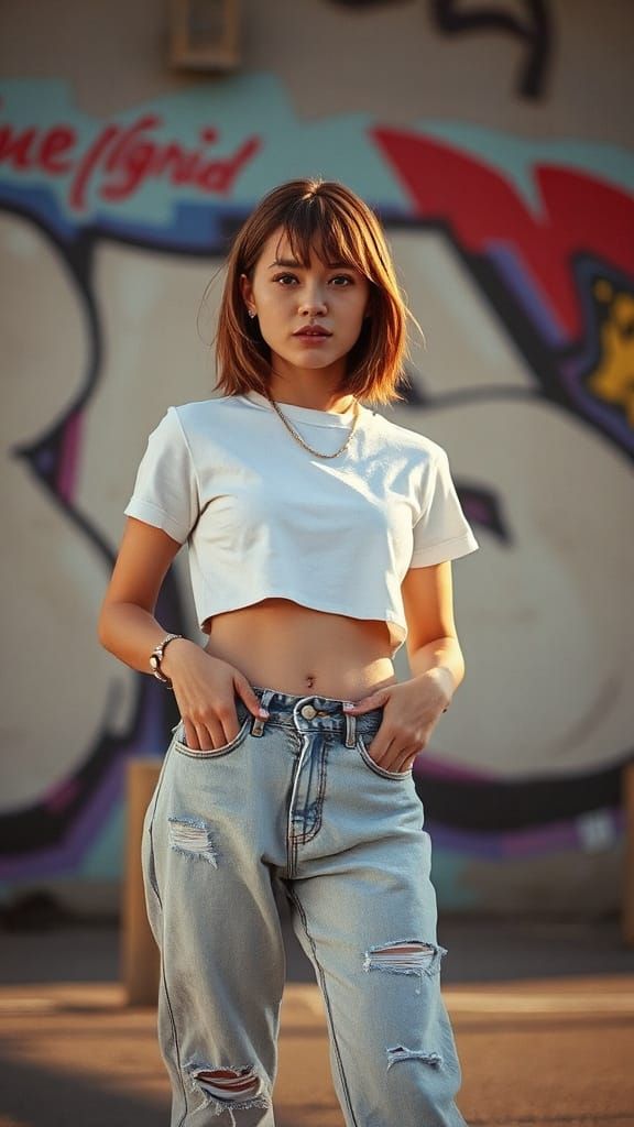 Confident Young Woman in Edgy Street Fashion, Captured in Vi...