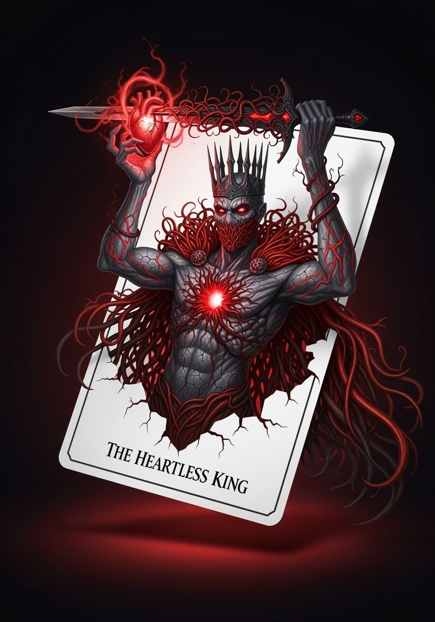 Monstrous King Card in 3D Space with Red Glow