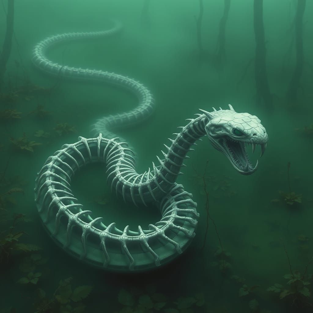 Ethereal Marsh Serpent in Bone-Like Textures