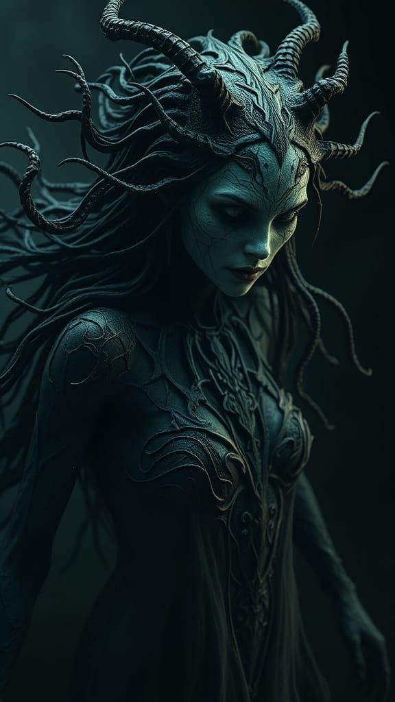 Eldritch Woman in Chaotic Motion: Cinematic Dark Art