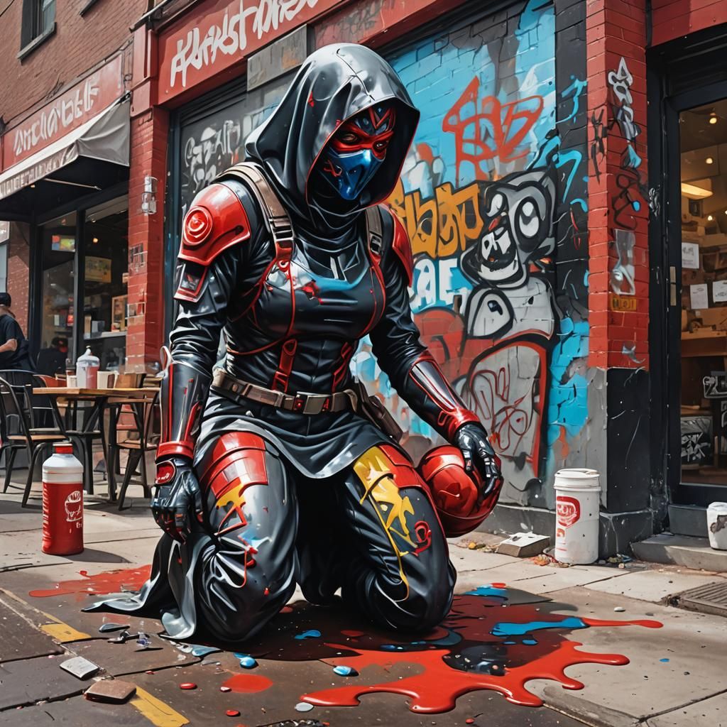 Rubberwoman Suzy and Crusader Ghost: Graffiti Street Art