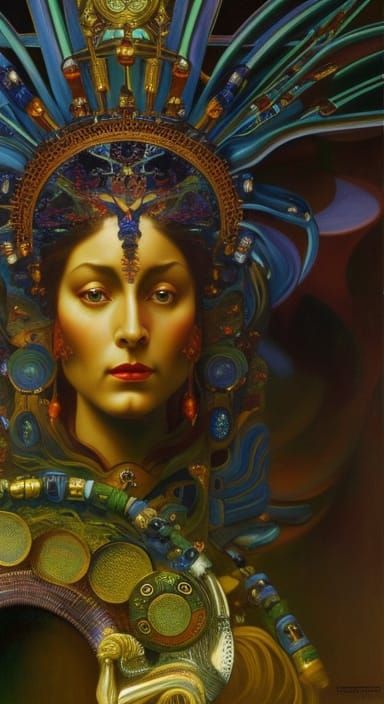 Surreal Chicken Monster in Mucha Style