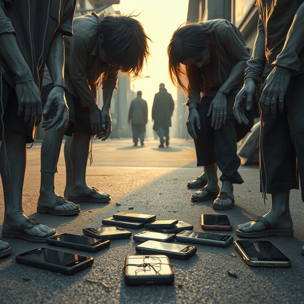 Gray Korean Zombies Stare Down in Desolate Seoul Street