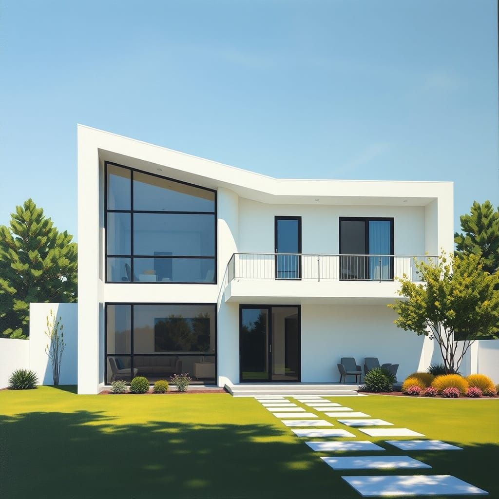 Neo-Futuristic Country House in Realistic Oil Painting Style