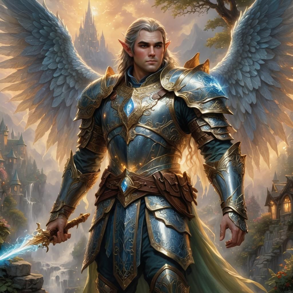 Radiant Elf Paladin with Wings in Ethereal Style