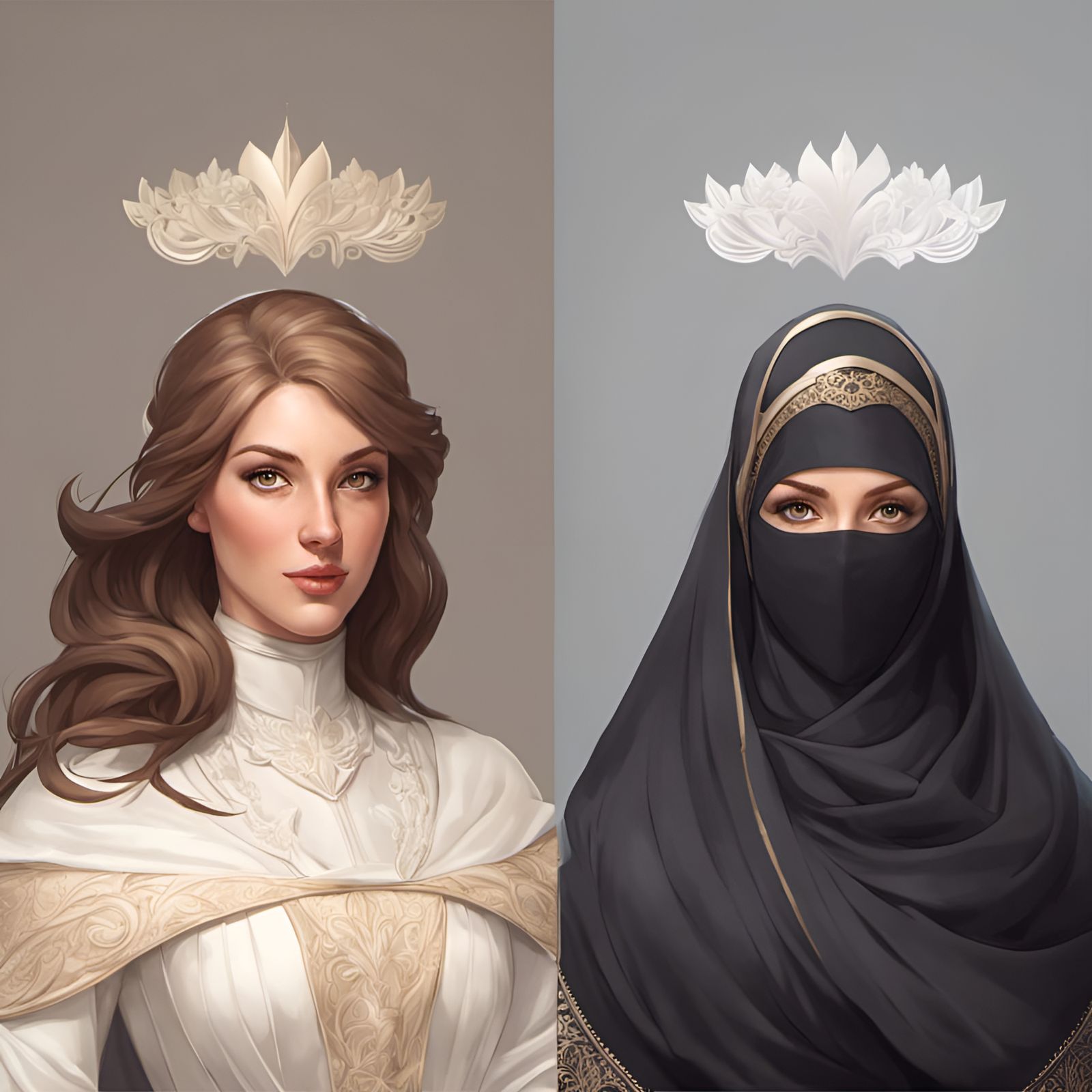 Woman Before and After Niqab, Hyperdetailed Art