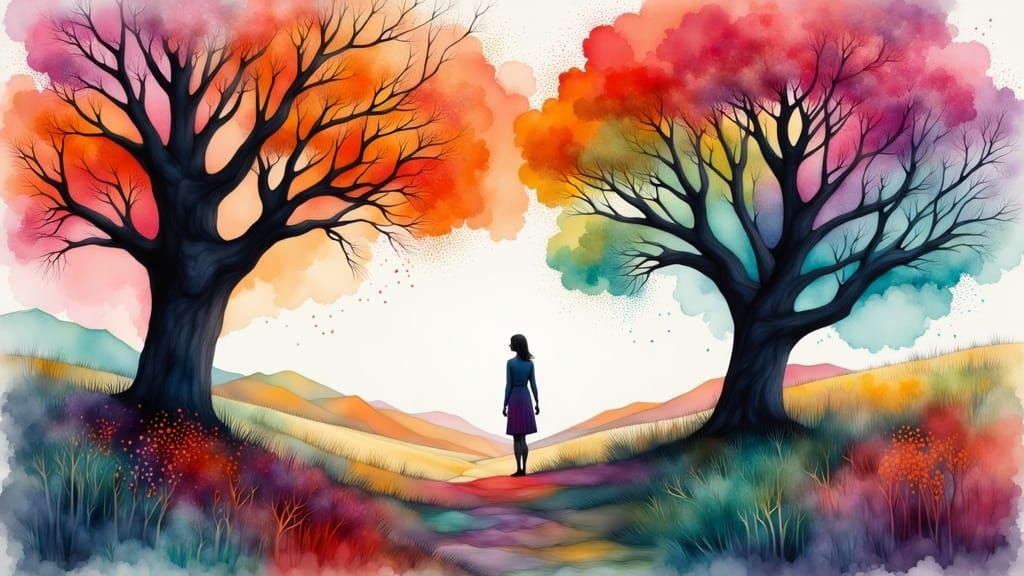 Vibrant Trees in Surreal Abstract Watercolor Style