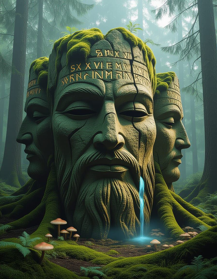 Colossal Slavic Idol of Świętowit in Mossy Earth