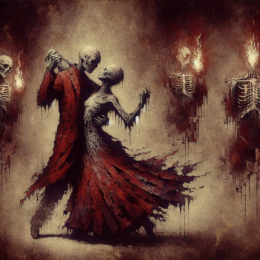 Couple in Haunted Ritualistic Dance, Tattered Crimson Robe, ...