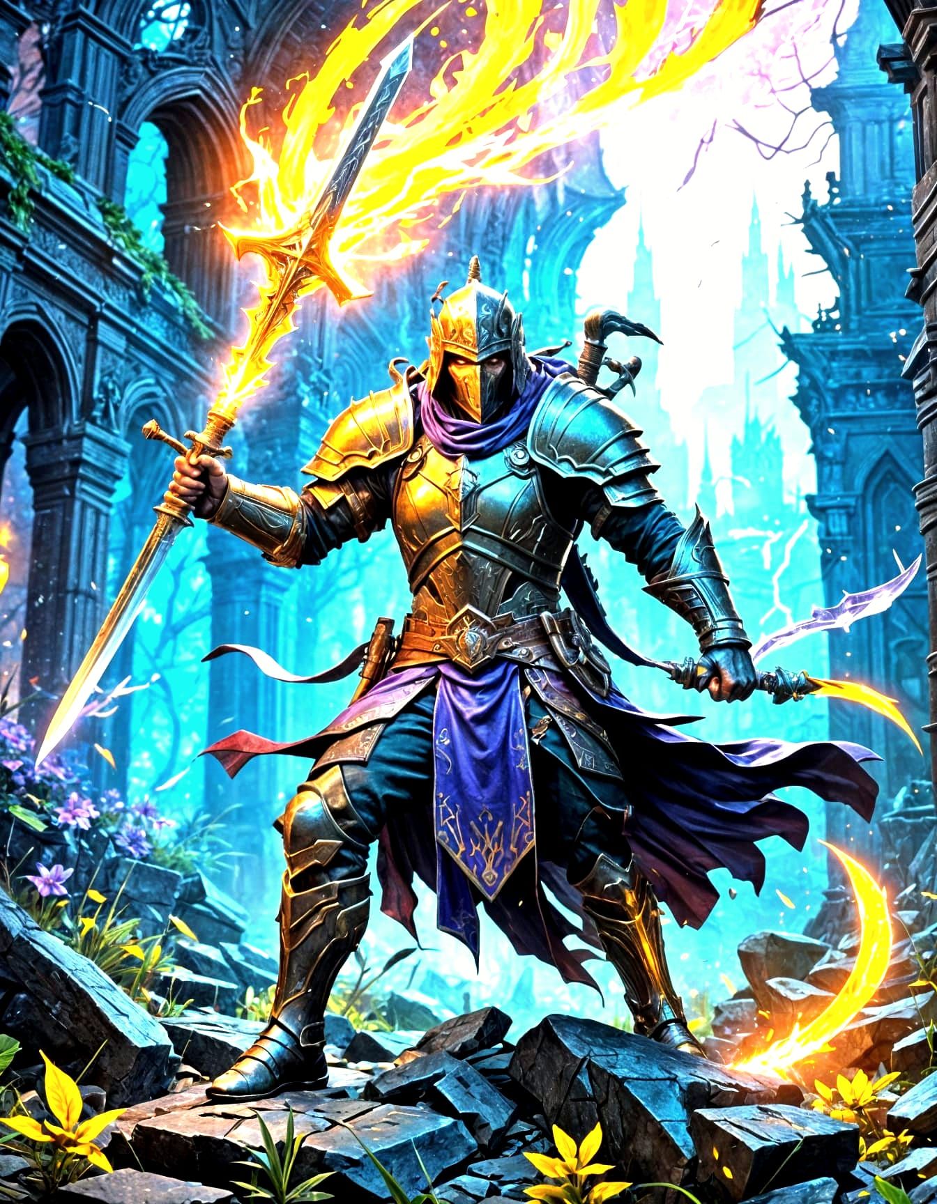 Fantasy Warrior with Magic Sword, Digital Art