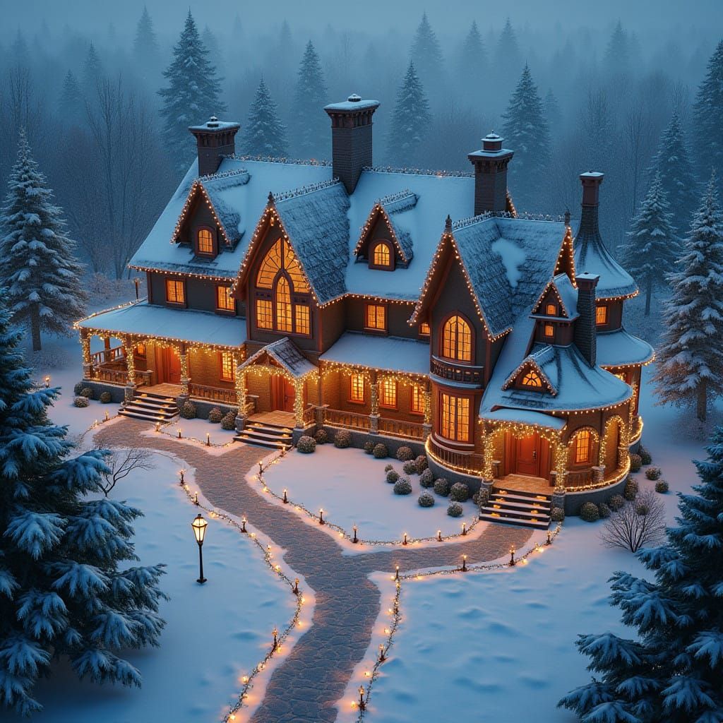 Winter Estate in Whimsical Fantasy Style