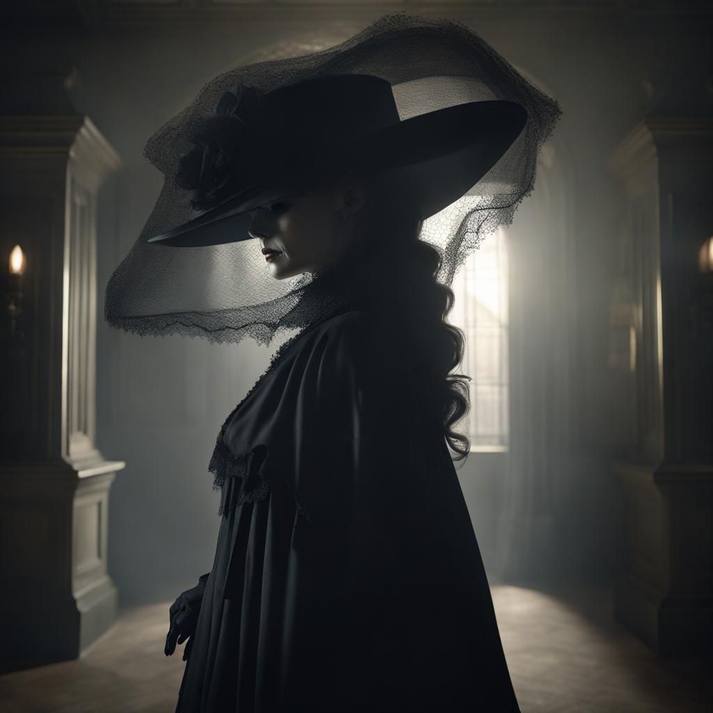 Haunted Edwardian Woman in Mourning Gown