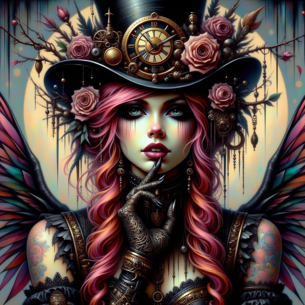 Gothic Mad Hatter in Dark, Futuristic Splendor