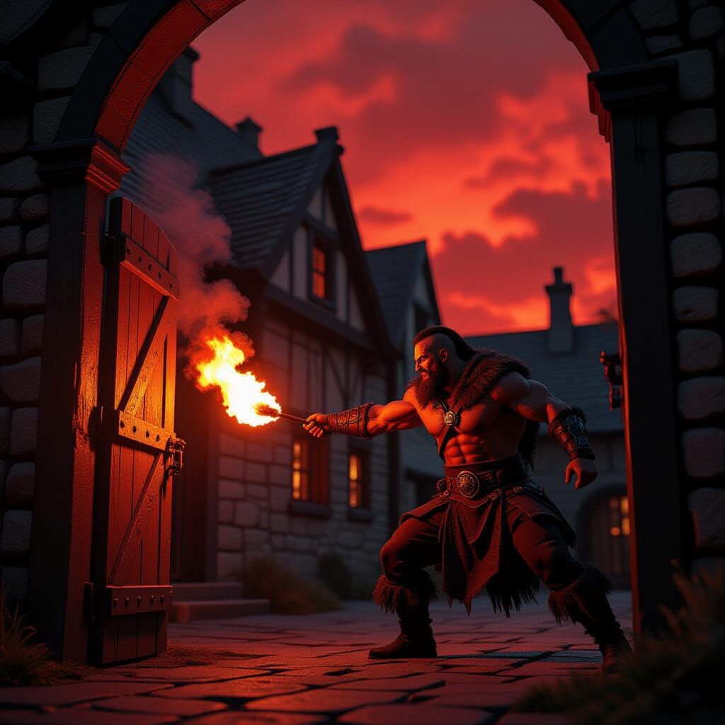 Barbarian Hurls Molotov Cocktail in Hellish Medieval Home