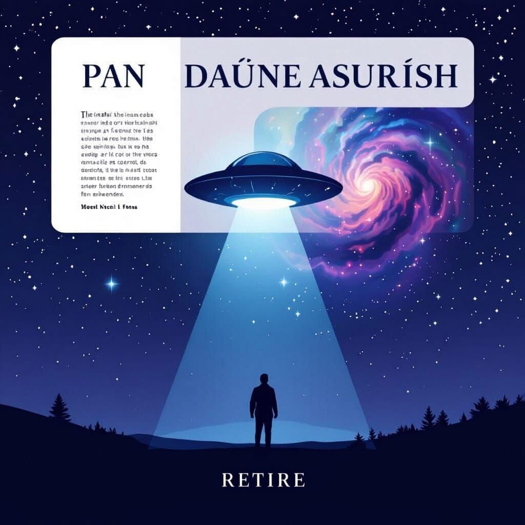 Realistic E-book Cover Illustration: UFOs and Human Mystery