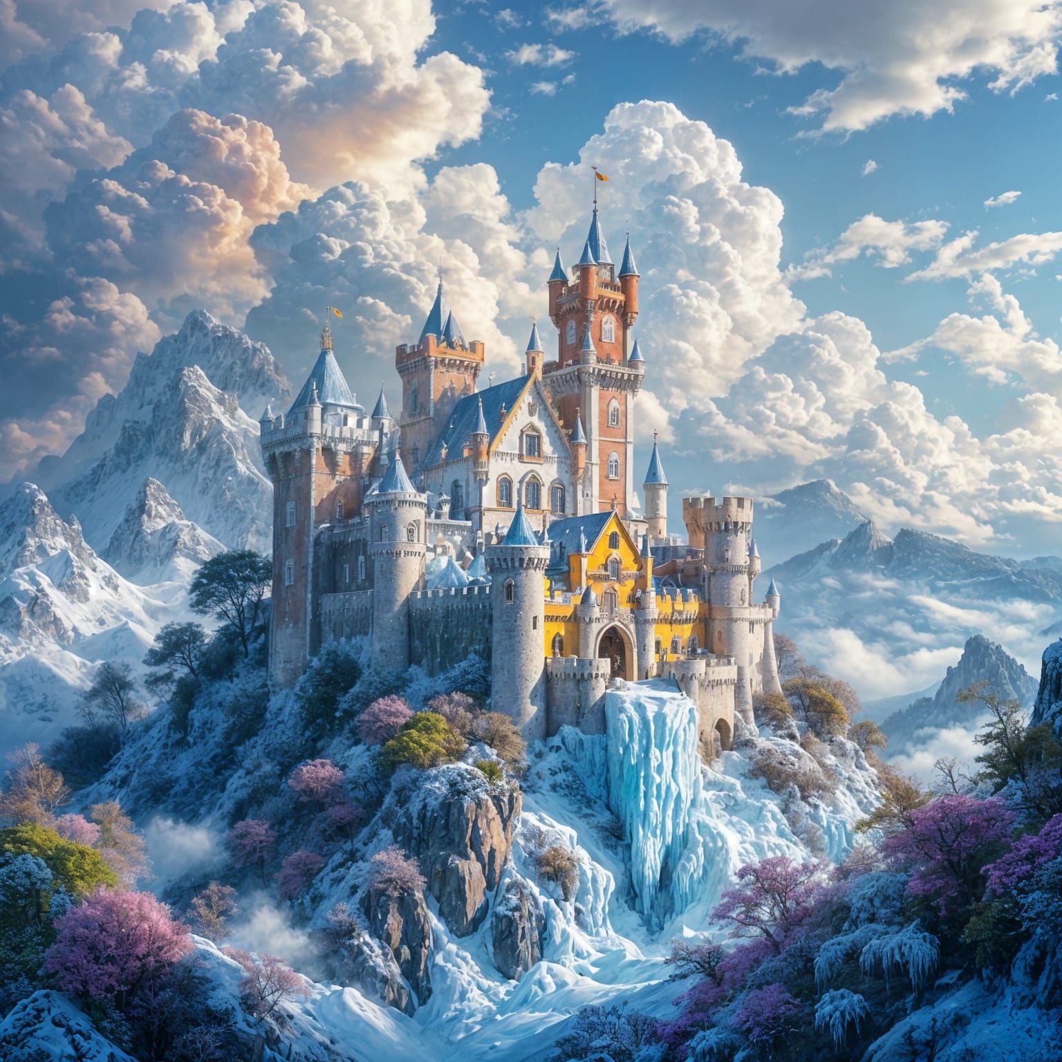 Enchanted Pena Castle in Vibrant Ice Landscapes