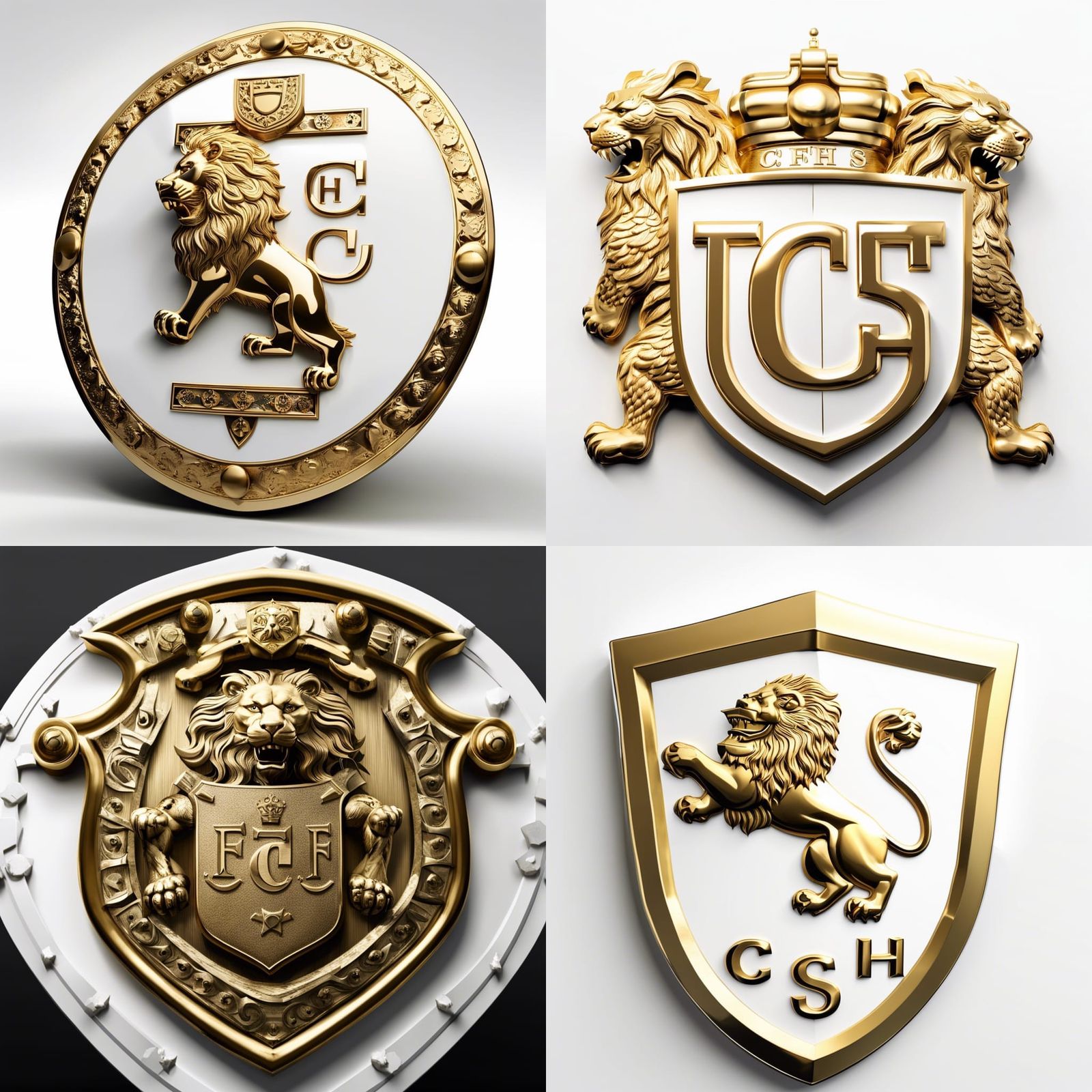 Hyperrealistic Gold Shield with Lions and Letters